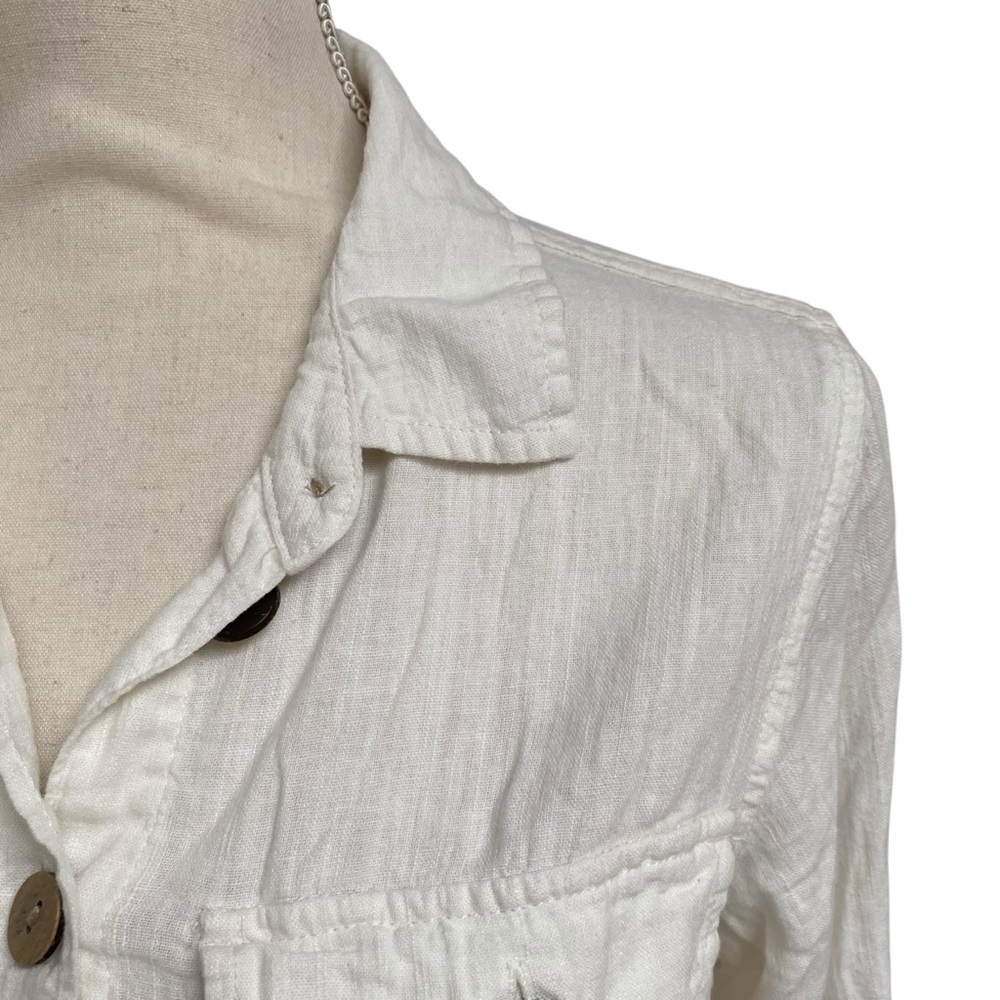 American Eagle Linen Blend Cropped Utility Shirt Jacket White Button Front XS - Picture 5 of 14